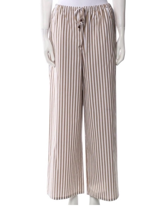Christian Lacroix the Real Real Pants - Christian Lacroix Neutral /Rust & White Wide Leg Lounge PJ Pants Stripe Beads